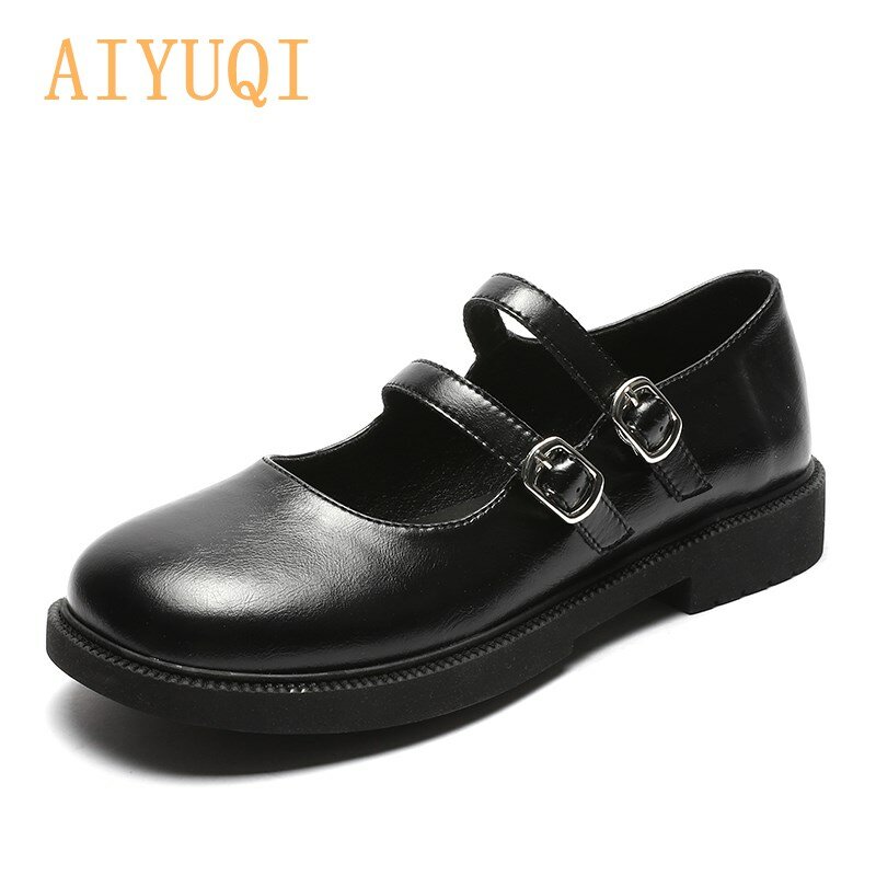 Shoes Girl Genuine Leather 2021 Spring New Japanese Round Head Women Mary Jane Shoes Casual Shallow Mouth Fashion Shoes Women