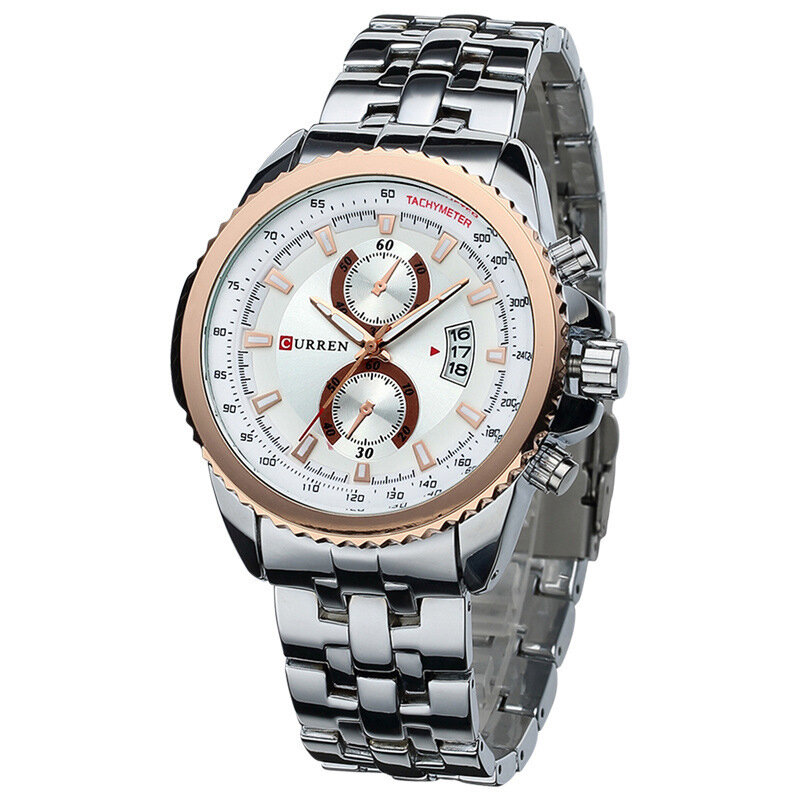 CURREN-Reloj de pulsera con correa de acero inoxidable para hombre, cronógrafo de cuarzo, luminoso, a la moda, con calendario