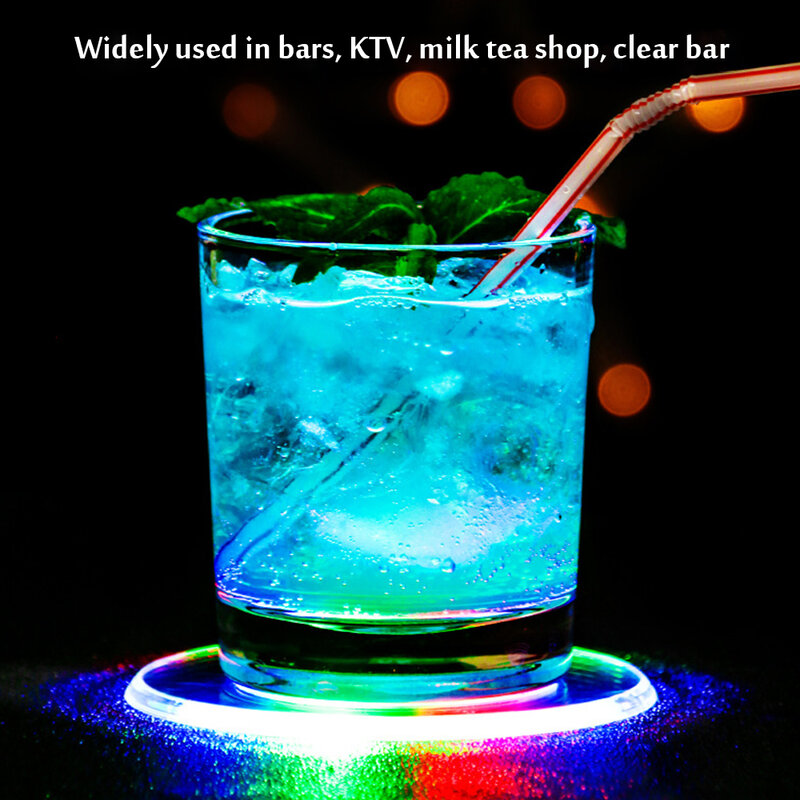 Porta-copos led suporte de copo acrílico recarregável transparente colorido barra fina base de luz porta-copos led atmosfera lâmpada antiderrapante