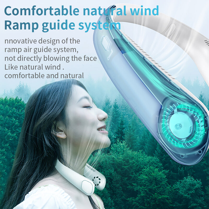 Mini Fan Neck Bladeless Fan Rechargeable Leafless Hanging Portable Fans Air Cooler Cooling Wearable Neckband 9000mAh