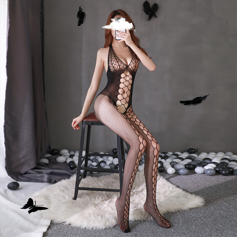 Conjunto de meia-calça fishnet, lingerie sexy de sex shop, pijama transparente com fios abertos, roupa de paixão