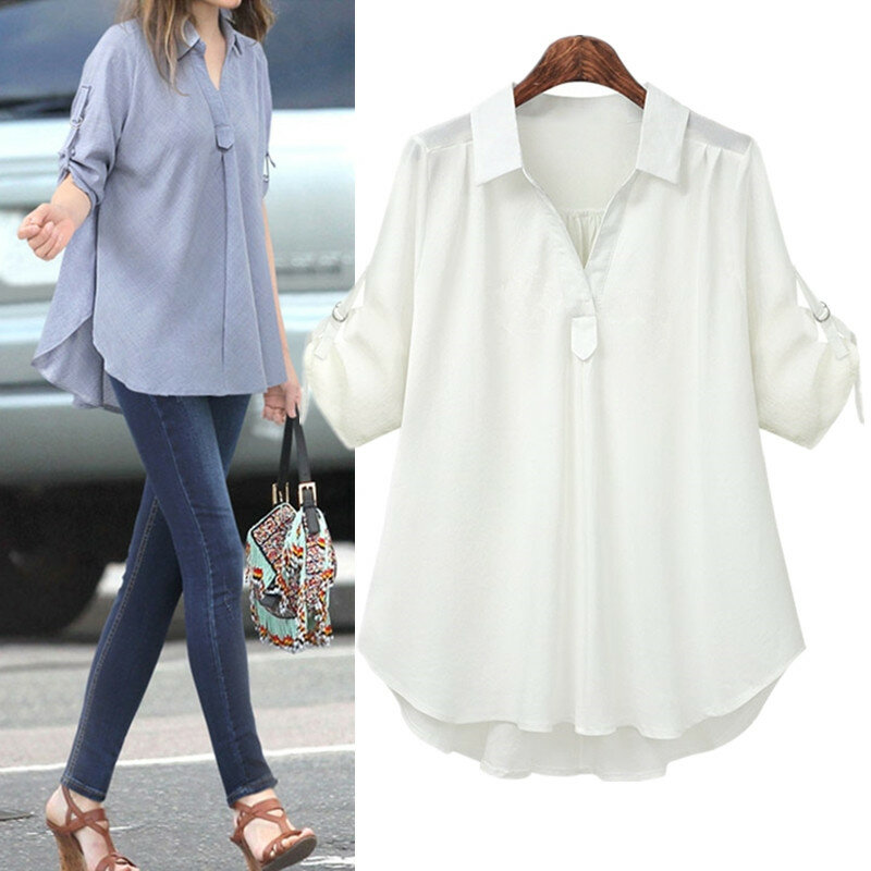 Blusa feminina tops roupas camisas verão nova lapela moda senhoras de manga curta casual elegante escritório estilo fresco
