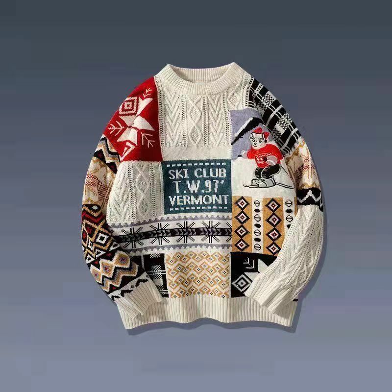 Suéter de punto para hombre y mujer, jersey de alta calidad con patrón de oso, Retro, Hip Hop, Otoño e Invierno