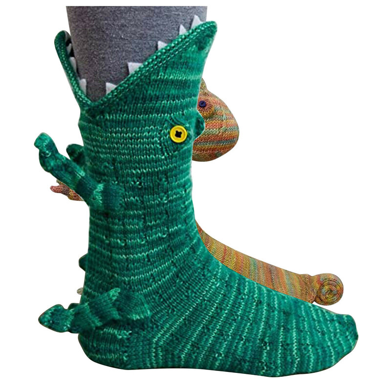 Funny Novelty Socks Winter Keep Warm Knitted Cuff Socks Crocodile Shark Bite Slippers Socks Animal Pattern Christmas Gifts L*5