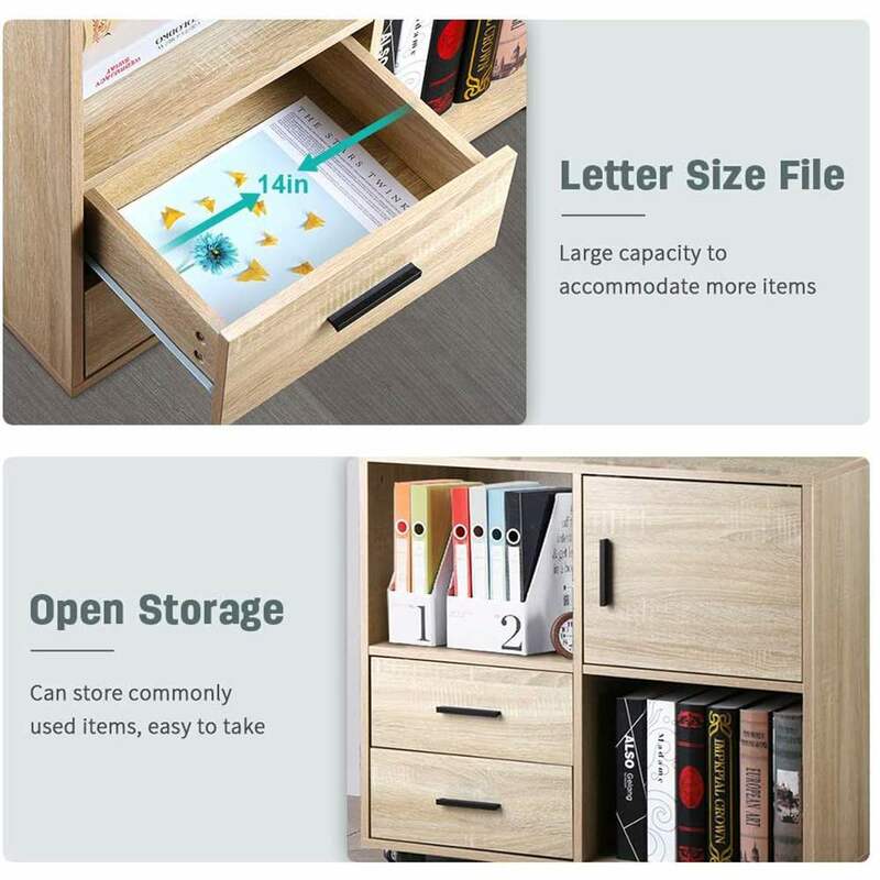 Living Room Cabinets 2 Drawers Wood File Cabinet with Shelves Large Open Space Storage Shelve Multi-Functional Office Cabinet