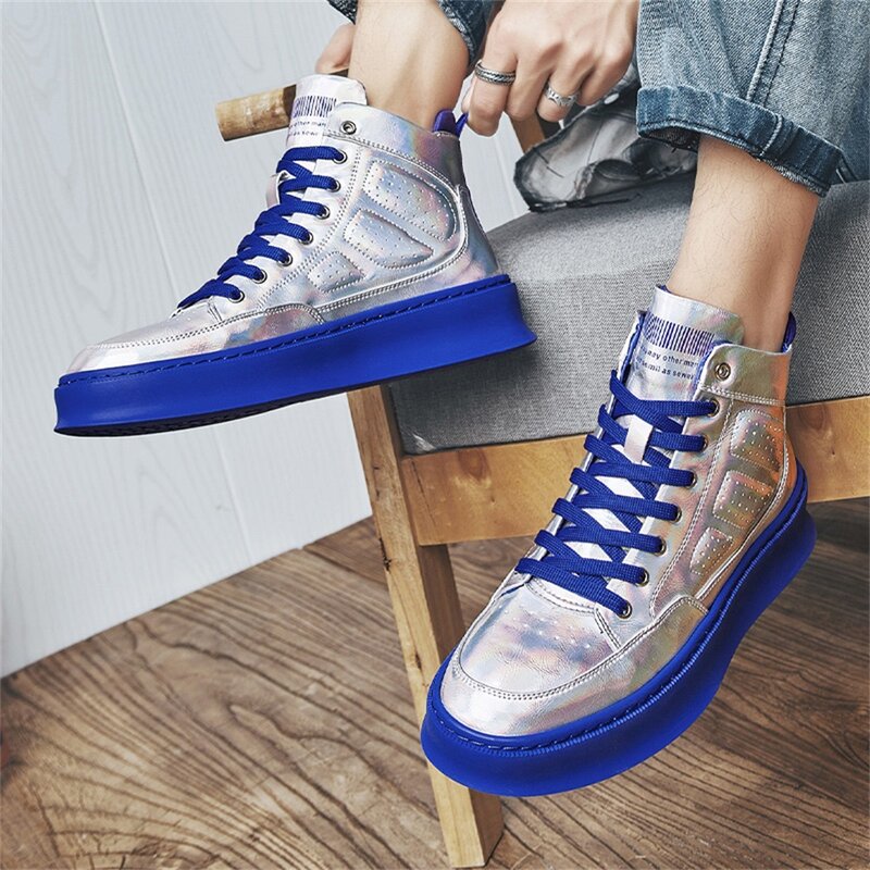 New autumn and winter men's high-top sneakers, high-end leather reflective fashion casual shoes, youth sports men's shoes