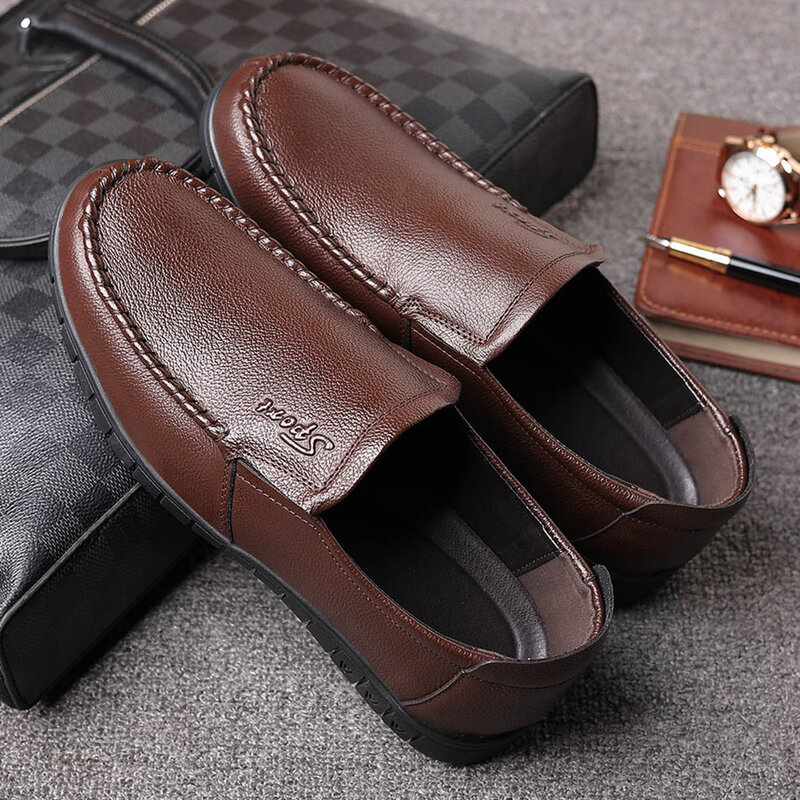 Big Size Casual Leather Shoes Men Loafers Fashion Business Men Casual Shoes Leather Black Breathable Men Leather Shoes Casual