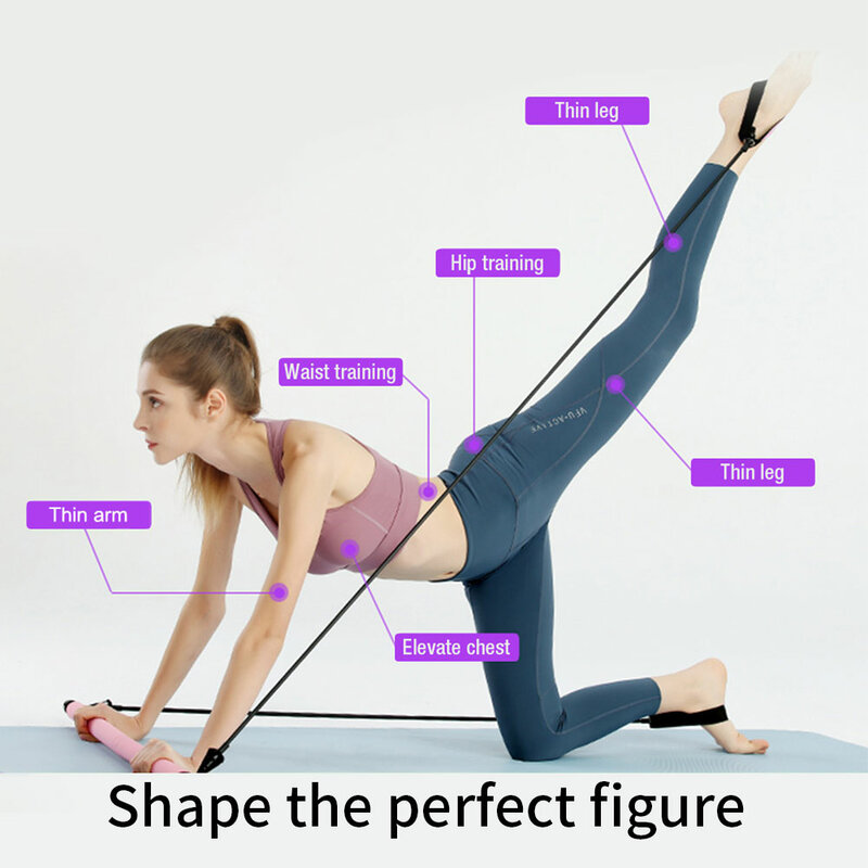 Novo esporte de fitness kit barra pilates gym workout vara pilates exercício kit barra com faixa resistência corpo edifício extrator yoga corda