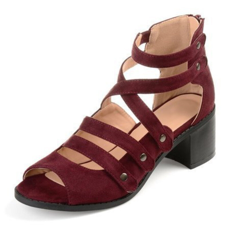 Sandales gladiateur à talons épais en daim pour femmes, décontractées, avec fermeture éclair, chaussures d'été, grande taille 43, nouvelle collection 2021