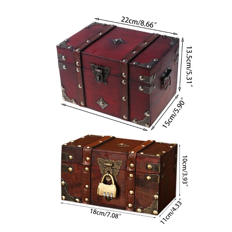 Caixa de madeira com fechadura para armazenamento, caixa retrô com tesouro vintage, joia estilo antigo, dropship