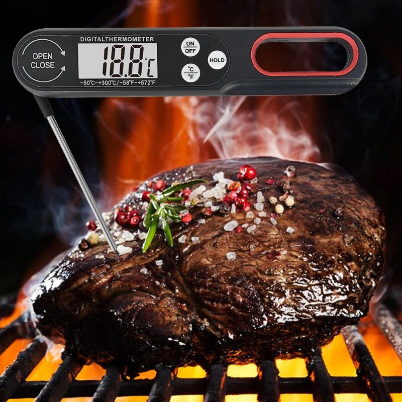 Termômetro de carne de leitura instantânea digital com sonda dobrável compatível com cozinhar alimentos doces bbq grill líquidos carne