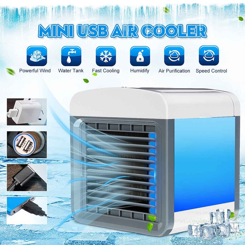 แบบพกพา USB Air Cooler พัดลมมือถือ Mini Air Conditioner สำหรับห้องนอนสำนักงานพัดลมระบายความร้อน LED เครื่องปรับอาก...