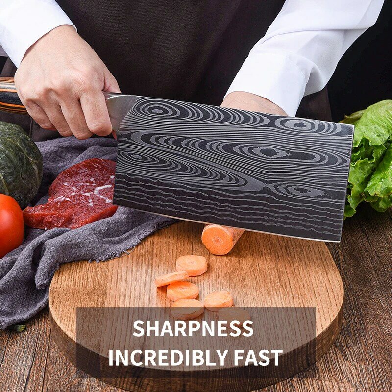 QVZChinese Cleaver Handmade Chopper Chef 5cr15 Stainless Steel Knife Professional Kitchen Knives Meat Vege Slicer Chopping Knife