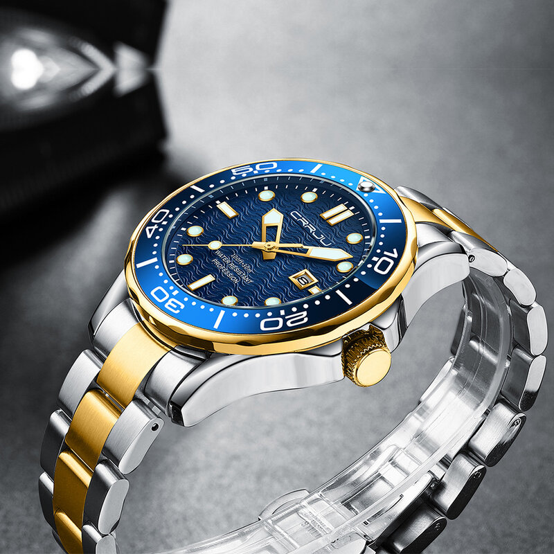 Crrju novo relógio masculino esportes marca de luxo luminosa mãos homem aço inoxidável waterpoof quartzo relógios de pulso relogio masculino