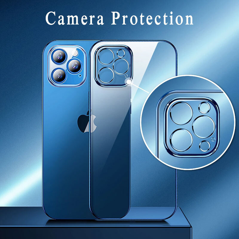 Custodia per telefono trasparente con cornice quadrata di lusso per iPhone 11 12Pro Max Mini X XR XS 7 8 Plus SE 2 2020 Cover in Silicone trasparente