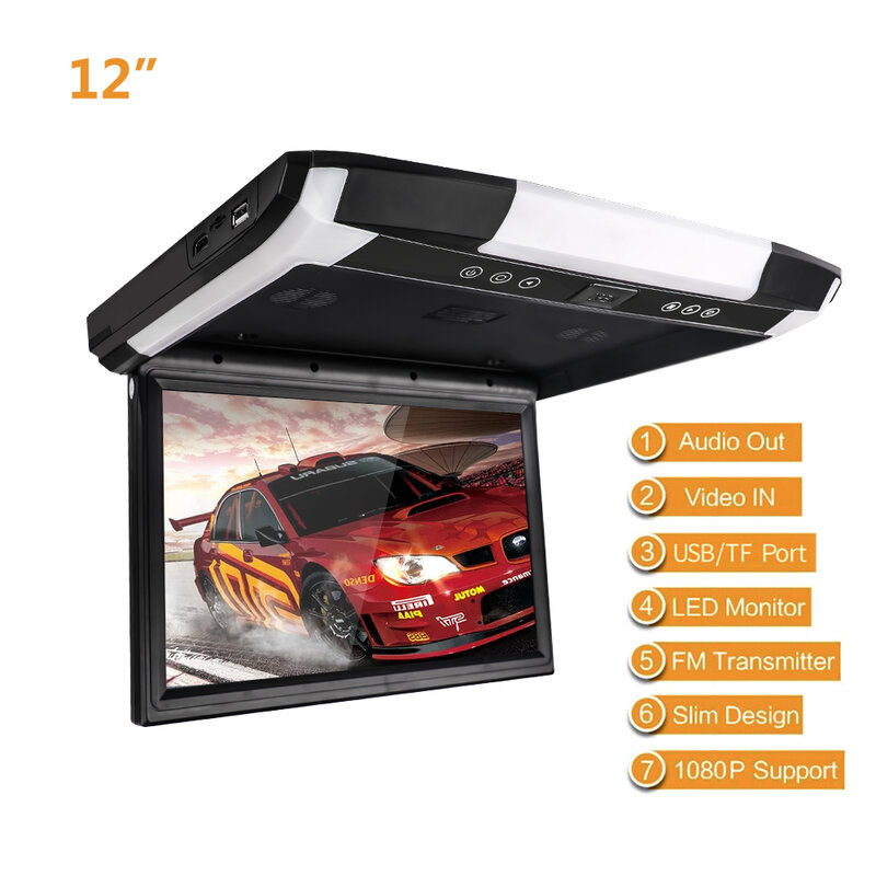 1080P 12.1 / 10.1 "TFT LCD رصد سيارة سقف جبل رصد سيارة مع MP5 لاعب USB SD سيارة سقف مراقب