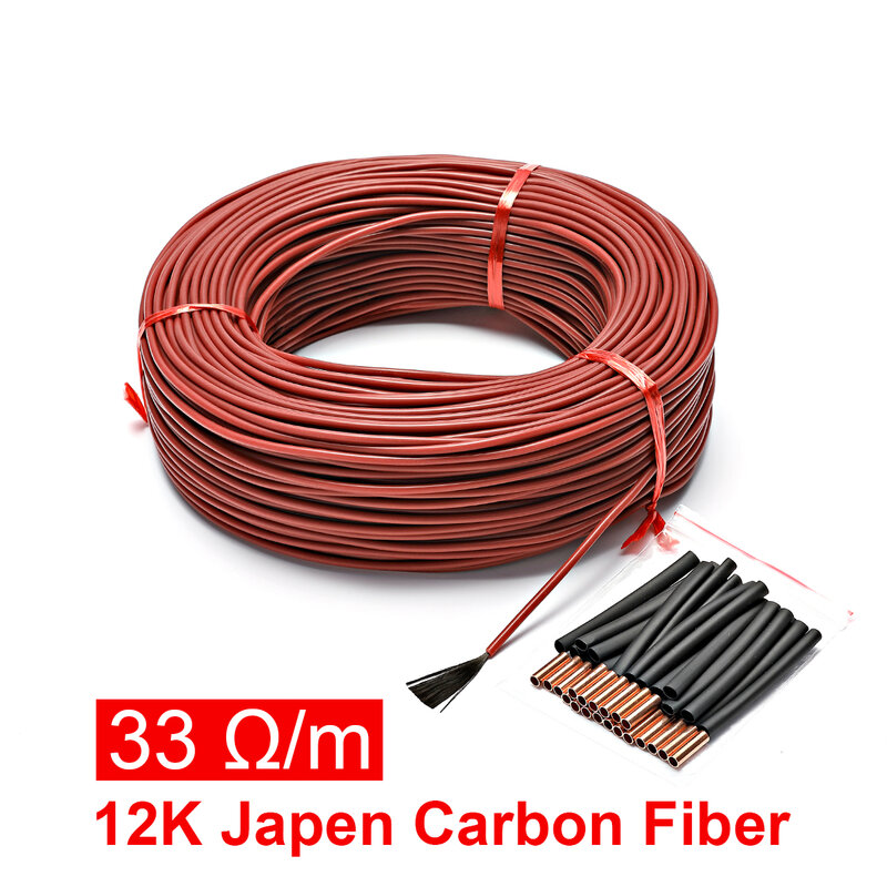 Sistema de Cable de calefacción de fibra de carbono, fluoropolímero, 3mm, 12K, 33ohm, Cable eléctrico