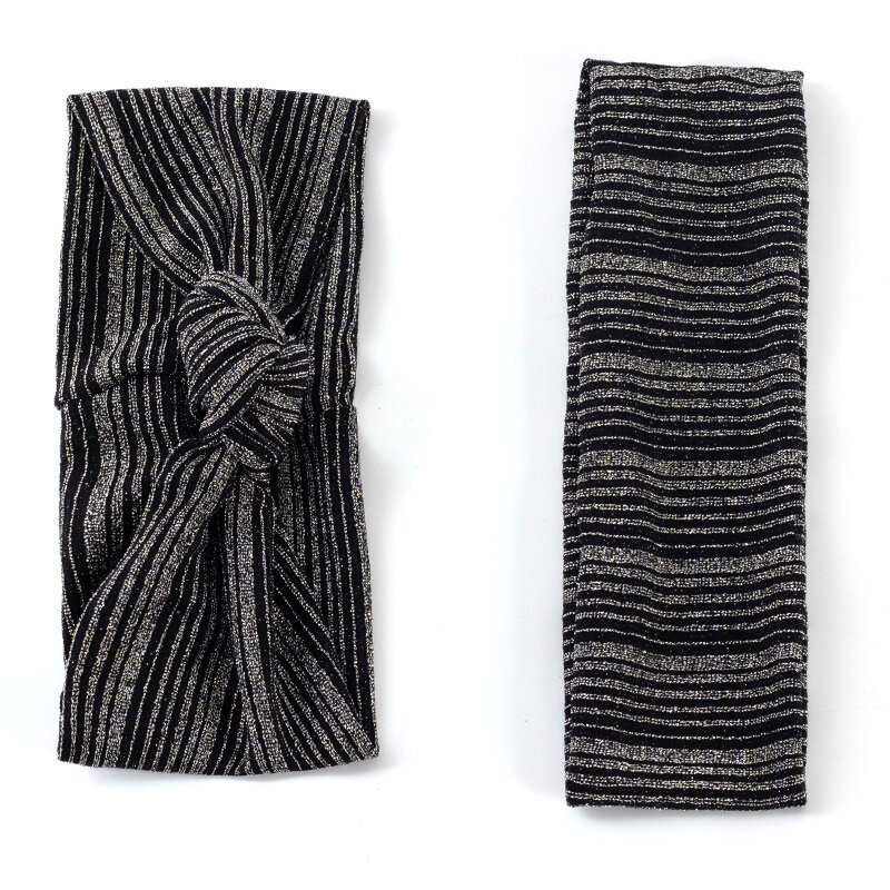 Bandeau à rayures de couleur mixte noire pour femmes, bandeau d'été Vintage à nœud croisé, Turban élastique pour cheveux doux pour filles