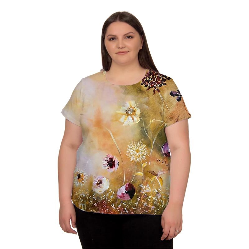 Letnie ubrania dla kobiet 2022 trendy na co dzień roślin koszulki w kwiaty drukuj Plus rozmiar krótki rękaw koszulka Harajuku koszulki De Mujer