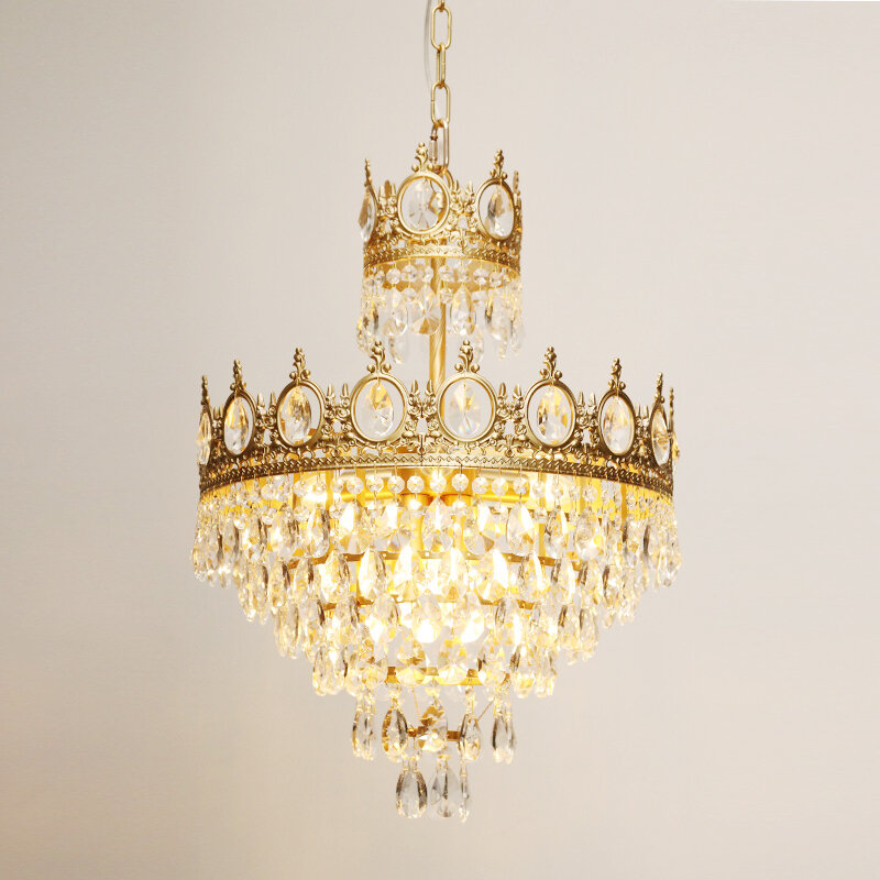 Современная хрустальная подвесная люстра, Золотая лампа в форме короны для гостиной, столовой, французского двора, роскошное украшение