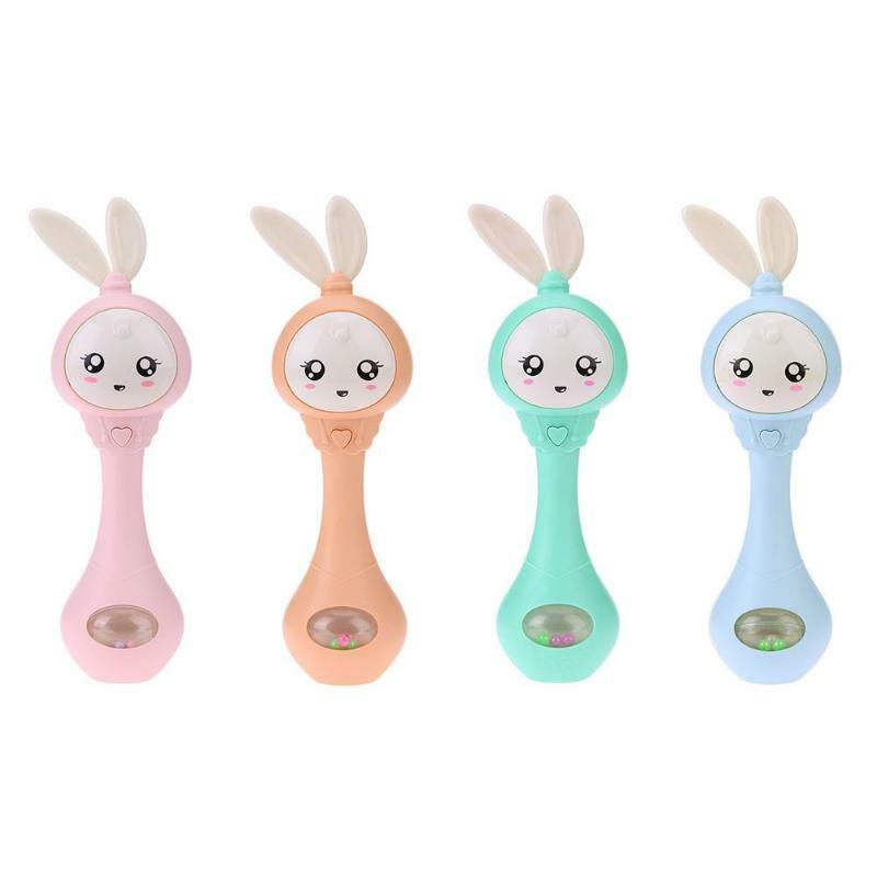 赤ちゃん用の動物の形をしたガラガラ,4色のかわいいウサギのハンドベル,新生児用の教育玩具,0〜12m