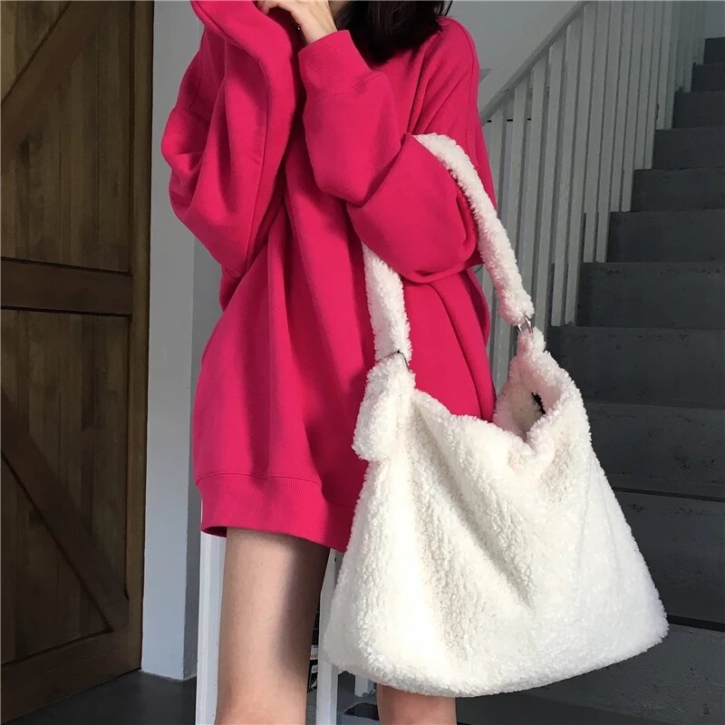 Casual Lambswool Women Shoulder Bags Designer Large Capacity Plush Hobo Handbags Luxury Faux Fur Crossbody Bag Tote Big Purses