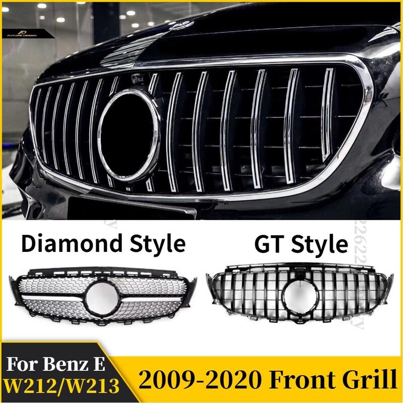For Mercedez Benz E class Front Mesh Grill W213 W212 W238 coupe GT Diamond Grilles E180 E200 E300 E260 E320 350 With Camera Hole