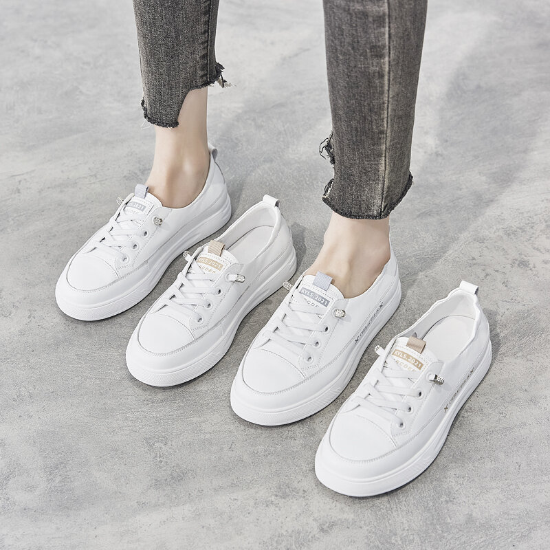 Women Casual Sneakers Genuine Leather White Sneakers,Breathable Sneakers,Comfort Shoes,Women's Vulcanize Shoes Flat Shoes Female