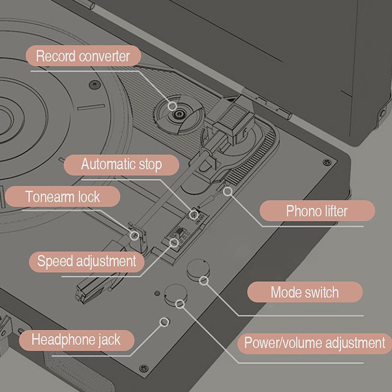 Tocador de gravação de vinil, disco lp 33/45/78 rpm bt5.0, portátil, couro, gramofone, alto-falante, 3.5mm, antigo, retrô