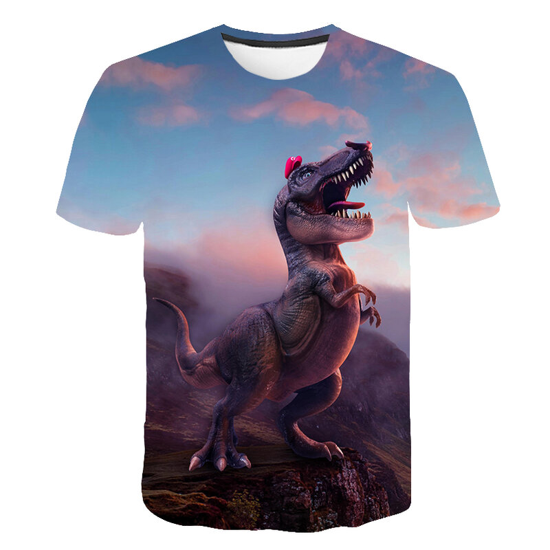 Letnia koszulka chłopięca 3D dinozaury drukuj T koszula dziewczynka T koszula klasyczna przygoda film fajne dinozaury odzież dziecięca topy