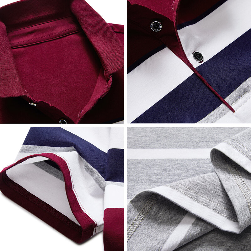Polo con bordado para hombre, camisa holgada informal de negocios, a rayas, de algodón, a la moda, de verano, 2021