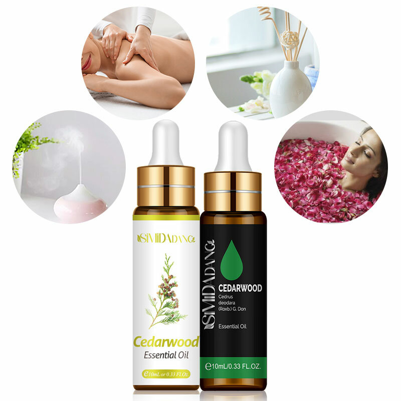 10ml cedarwood único óleo essencial shampoo e óleo de massagem suavizar o óleo da cutícula óleo aromático reduzir os poros da pele melhorar a acne da pele