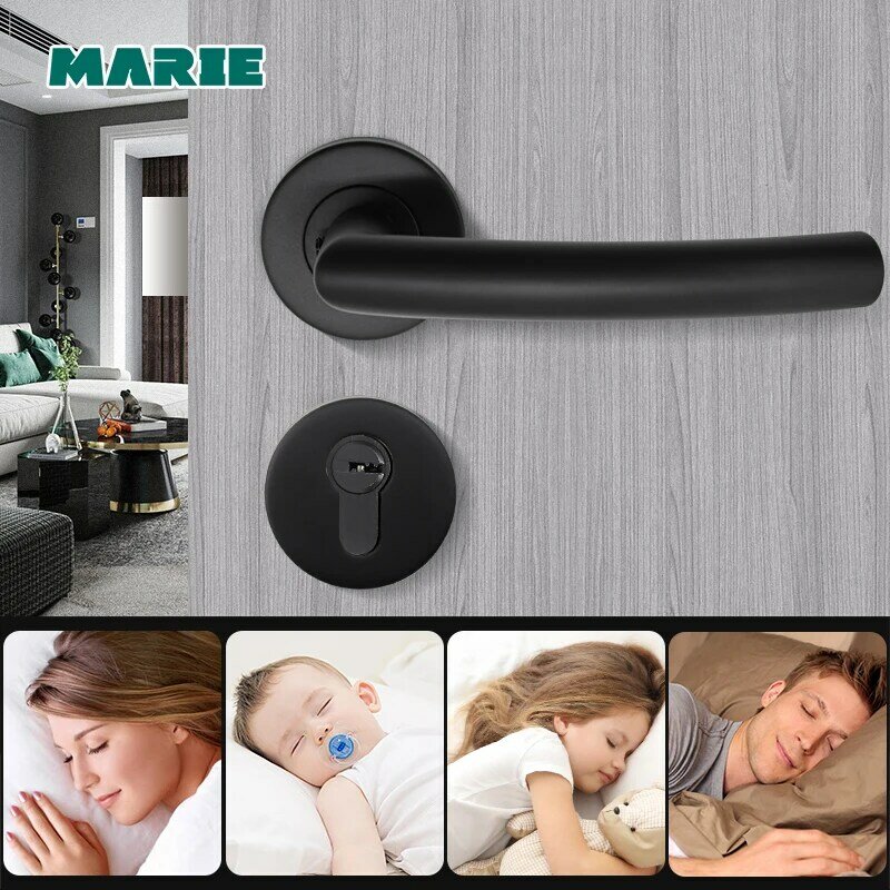Perilla de puerta de medio maniquí de acero inoxidable, manija de puerta Interior de níquel cepillado, Color negro, LH1007