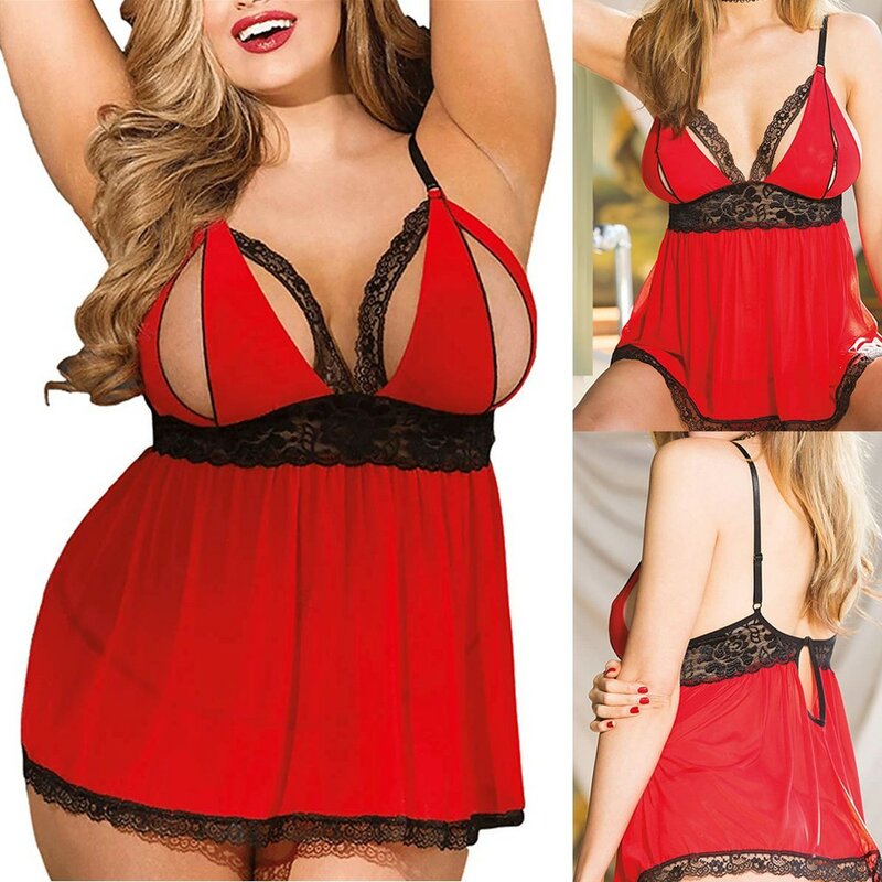Body roupa íntima feminina plus size, conjunto de roupa íntima renda lisa temptação vermelho babydoll roupa de baixo erótica 2 peças