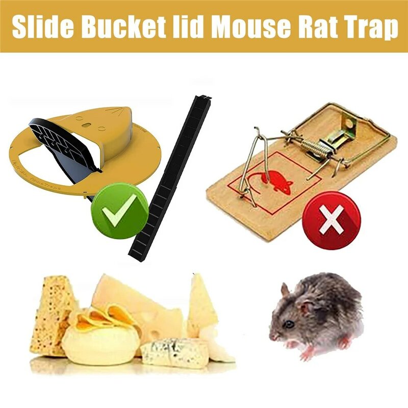 마우스 트랩 재사용 가능한 스마트 플립 및 슬라이드 버킷 뚜껑 마우스 쥐 트랩 인도적 또는 병든 트랩 자동 리셋 쥐 문 스타일 멀티 캐치
