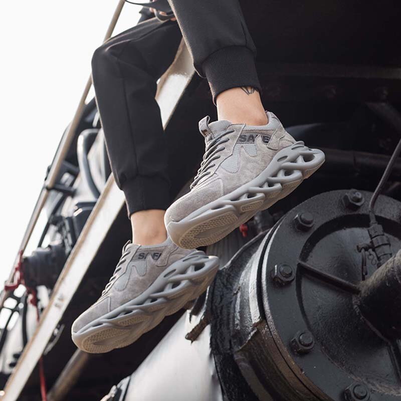 Sapatas de trabalho de segurança com tampa de aço toe borracha outsole puncture-proof botas ao ar livre leve resistência a óleo almofada tênis