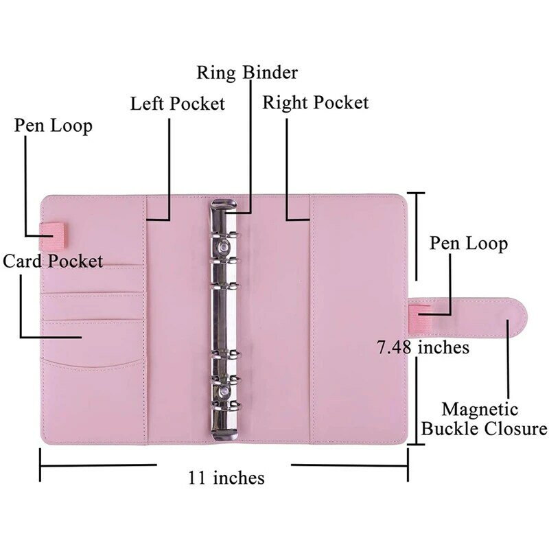 A6 PU Binder Sleeve with 12 Pcs A6 Binder Bag 6 Buckle Cash Budget