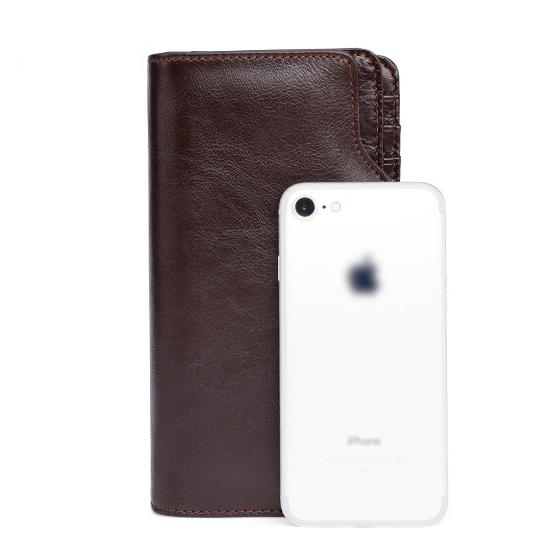 Business Fashion Men's Handbag Multi Card Leather Long Wallet Large Capacity First Layer Leather Handbag