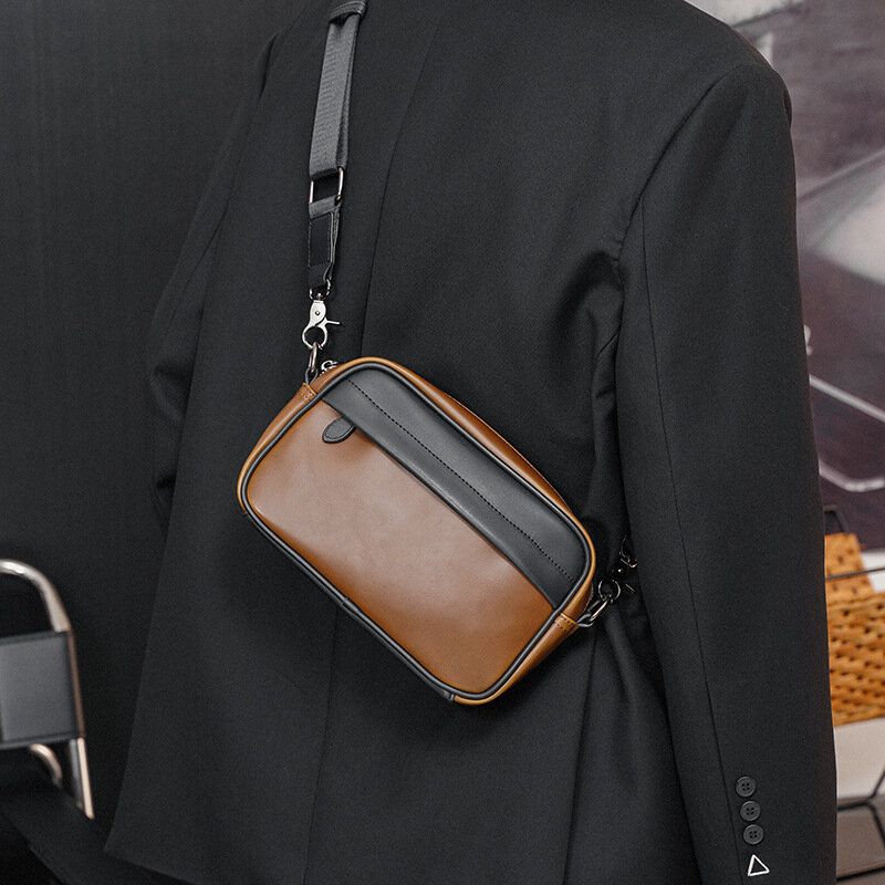 패션 갈색 남성 메신저 가방 가죽 크로스 바디 어깨 남성 가방, 클래식 슬링 작은 사각형 남성 가방