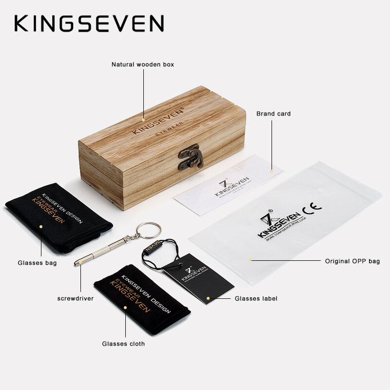 KINGSEVEN – lunettes de soleil en bois de noyer noir pour hommes et femmes, Style rétro à la mode, faites à la main, lentilles polarisées UV400, sans bords, 100%