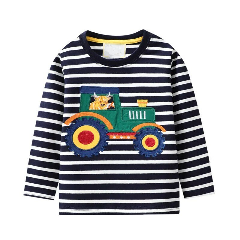VIDMID – T-shirt à manches longues pour enfant, en coton, avec voitures et camions, avec rayures, livraison gratuite, W02
