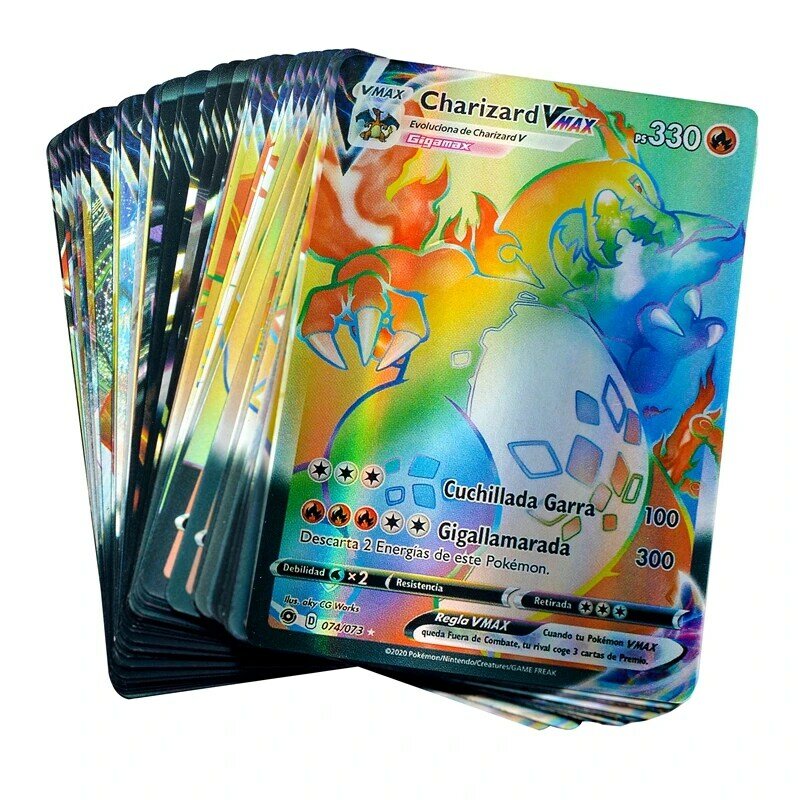Spanish Version Pokemon 100 V 50 VMAX Shining Cards Game Battle Carte Trading Children Toy