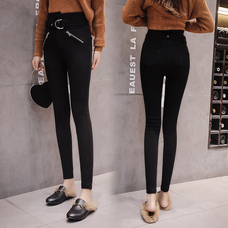 Leggings negros de estilo coreano para Mujer, Pantalones pitillo de Cintura Alta, ajustados, adelgazantes, 092A