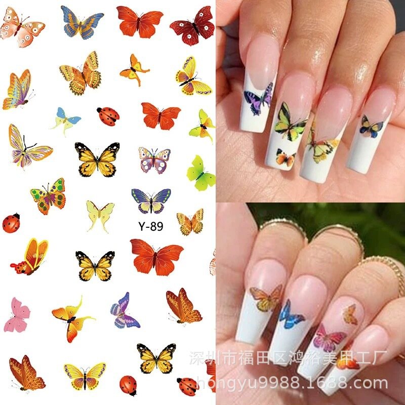 Радужные наклейки для ногтей в виде бабочек, 1 шт.