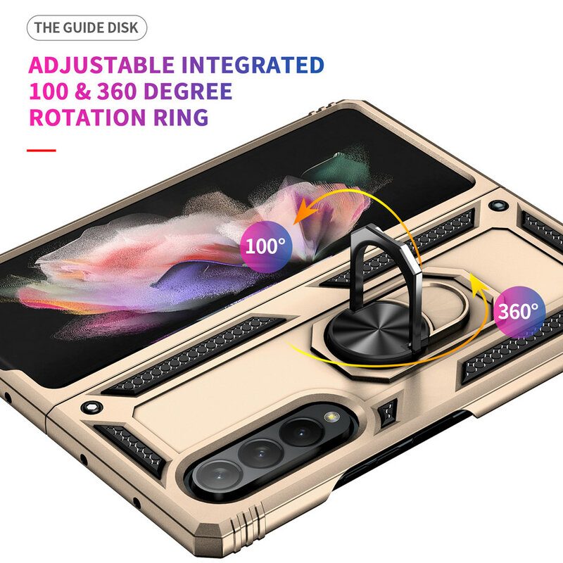 Military Shockproof Metal Ring Kickstand Case For Samsung Galaxy Z Fold 3 5G Armor Bumper Magnetic Case For Samsung Z Flip 3 5G