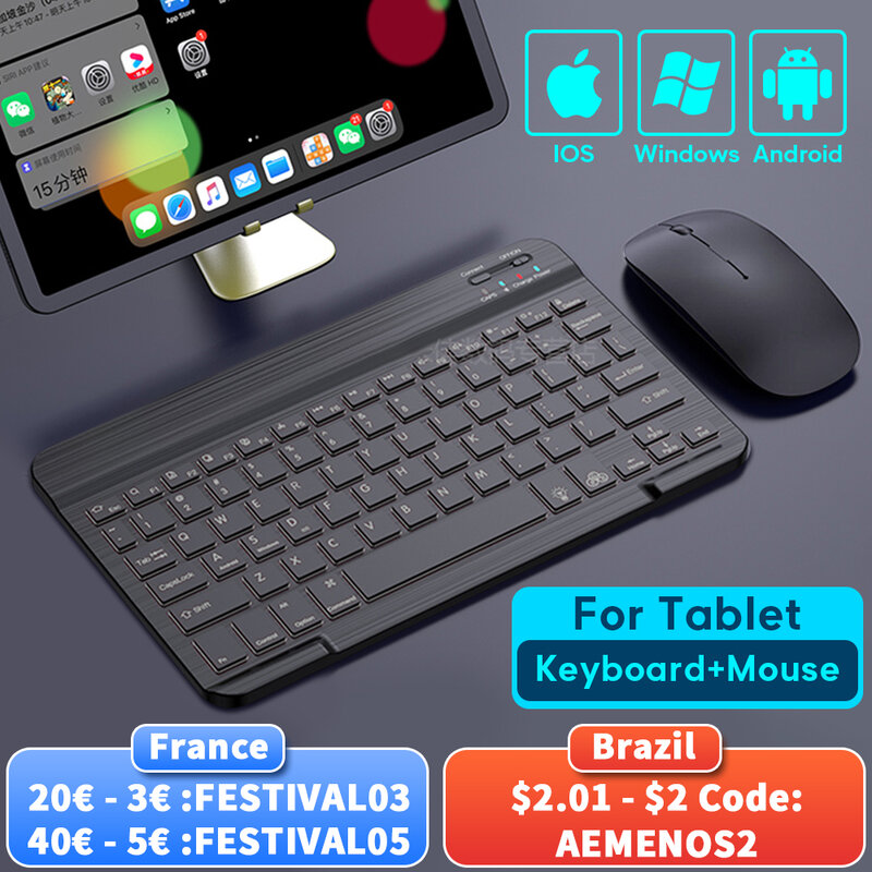 Tablet teclado sem fio para ipad pro 2020 11 12.9 10.5 teclado, rato de teclado compatível com bluetooth para ipad 8th ar 4 3 2