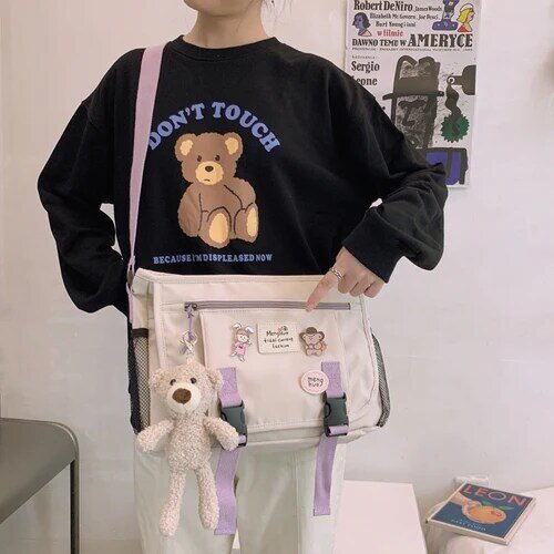 Bolso cruzado literario para chica, bandolera de dibujos animados coreana, estilo Harajuku, para estudiantes de escuela secundaria japonesa