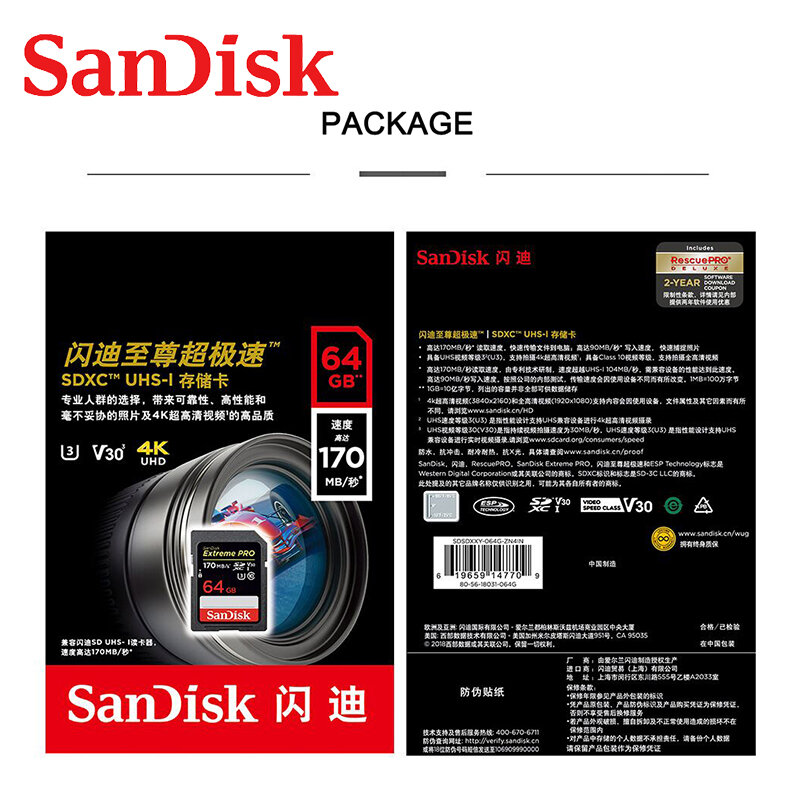 Scheda di Memoria SanDisk Extreme Pro SDHC/SDXC SD Card da 256GB 128GB 64GB 32GB C10 U3 v30 UHS-I cartao de memoria Flash Card per la Macchina Fotografica