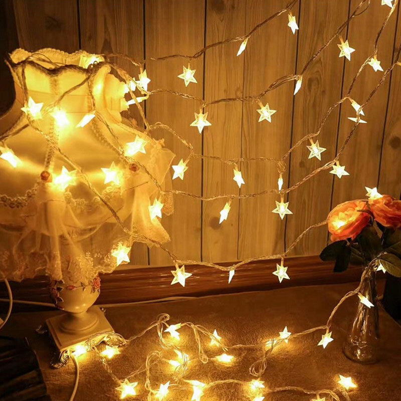 Tira de luces Led con forma de estrella Flash para el hogar, luces decorativas con batería, alimentación por USB, para Navidad, boda, 8 modos de iluminación