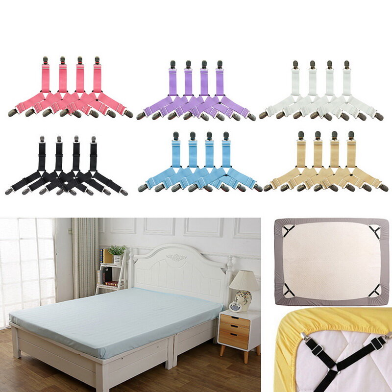 Clipes elásticos da folha de cama quente 4 pçs/set, suspensórios correias ajustáveis resistentes para casa clipes de lençol de cama
